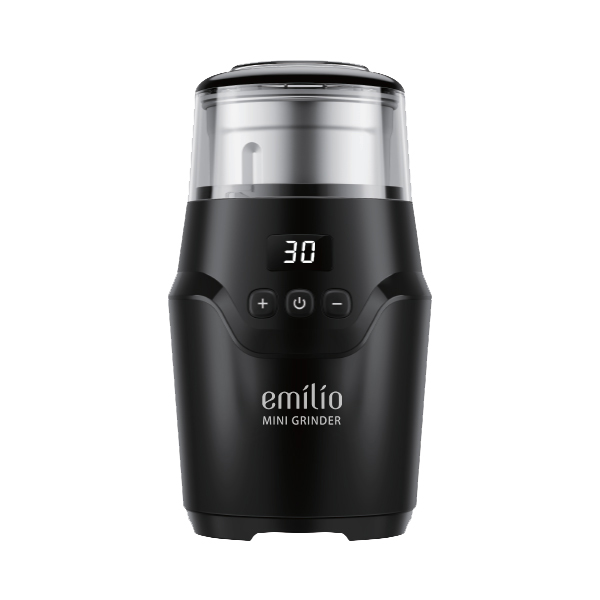 מטחנת קפה ביתית עם טיימר דיגיטלי דגם EMILIO MINI GRINDER בצבע שחור 165W