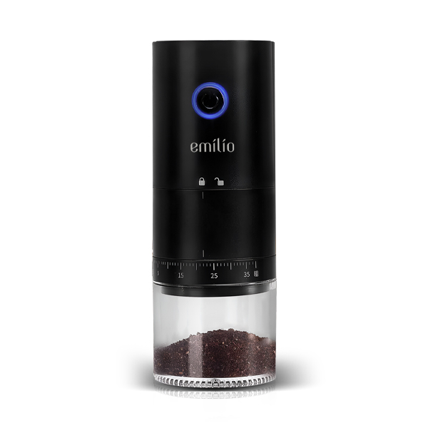 מטחנת פולי קפה EMILIO נטענת לבית, לשטח או למשרד עם כיווני טחינה וסכינים קרמיים