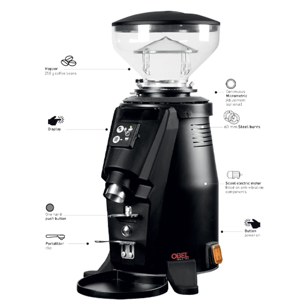 מטחנת קפה צבע שחור OBEL MITO COMPACT סכין 60 מ"מ