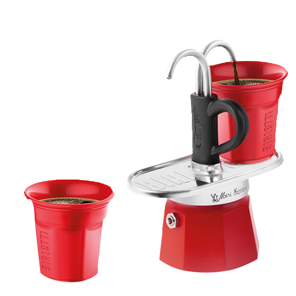 מקינטה מיני אקספרס + 2 כוסות אדום BIALETTI 2 BICCH